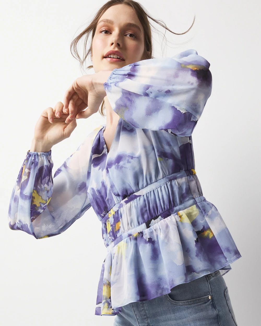Ikat Pleated Peplum Blouse | White House Black Market